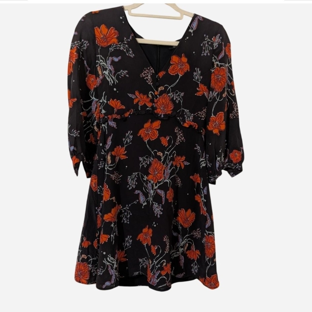 Pre-owned Floral V-Neck Black Dress - Picture 2 of 8